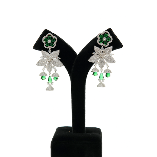 Elegant Green Stone Floral Drop Earrings for Women